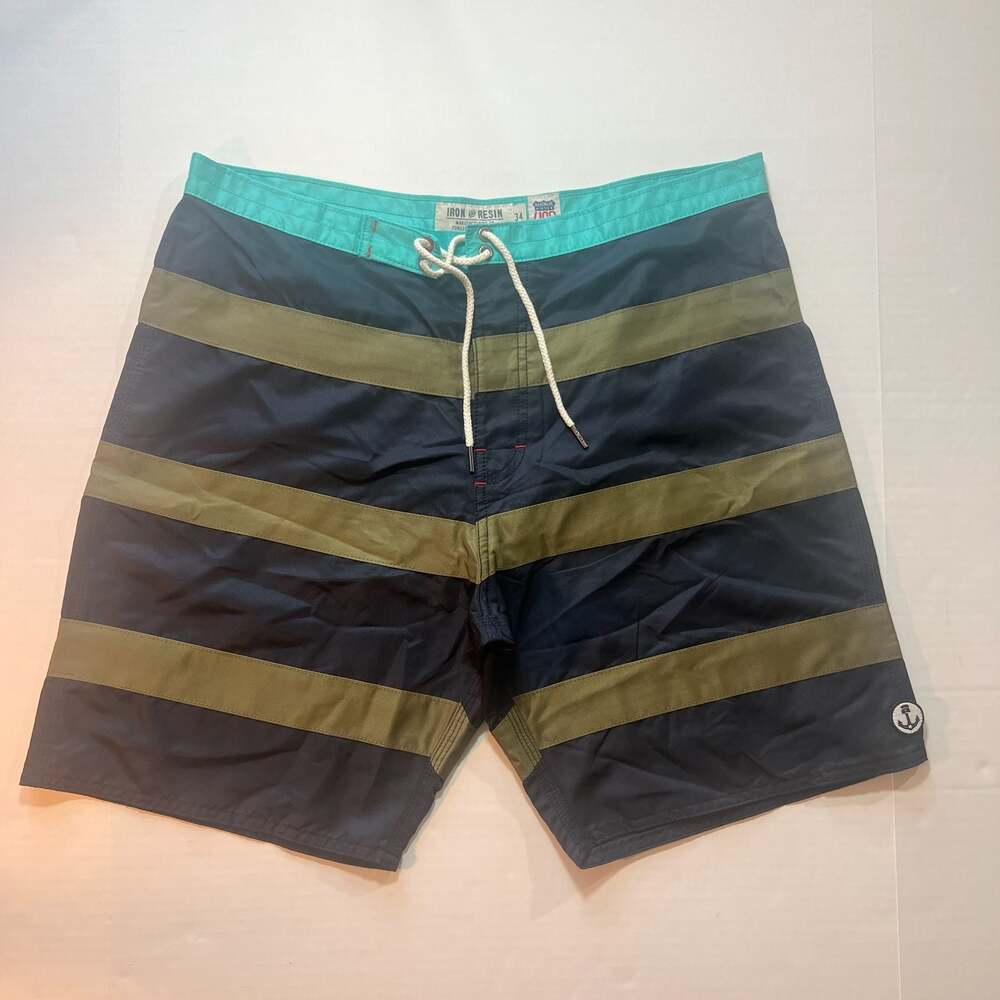 Iron and Resin Handmade in the USA Striped Board Shorts Size 34